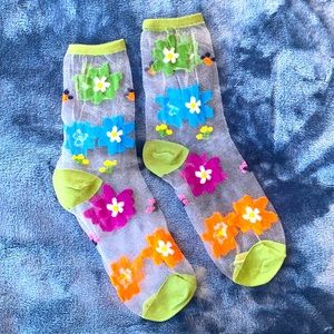 NWOT Multicolor floral mesh socks